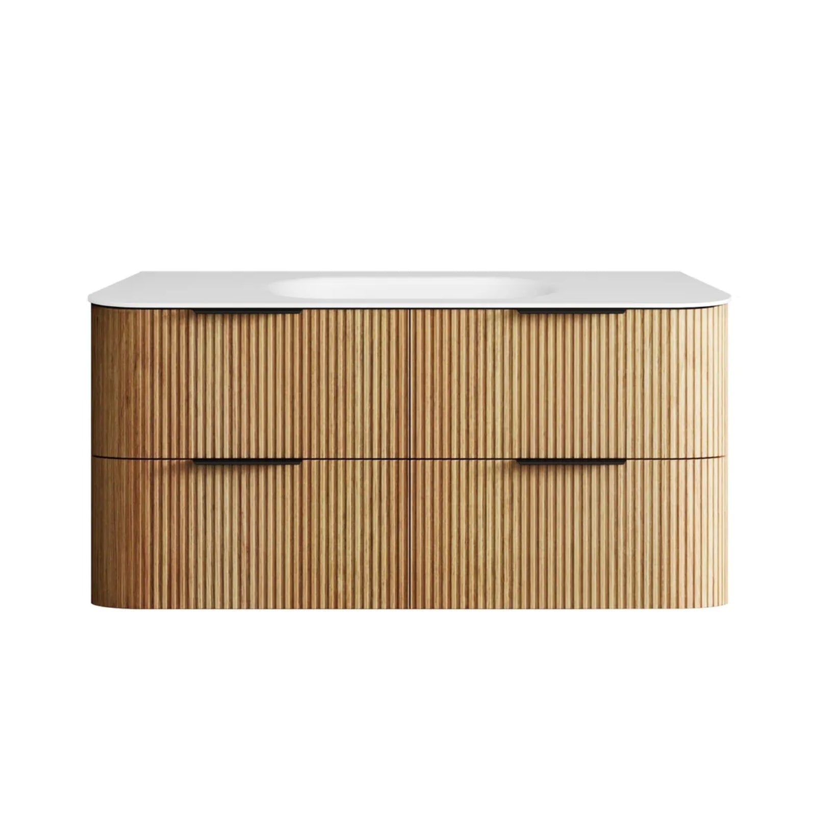 Otti Havana Fluted Curved Wall Hung Vanity with Chloe Silk Top - Woodland Oak HAW1200LMT-CS - The Blue Space