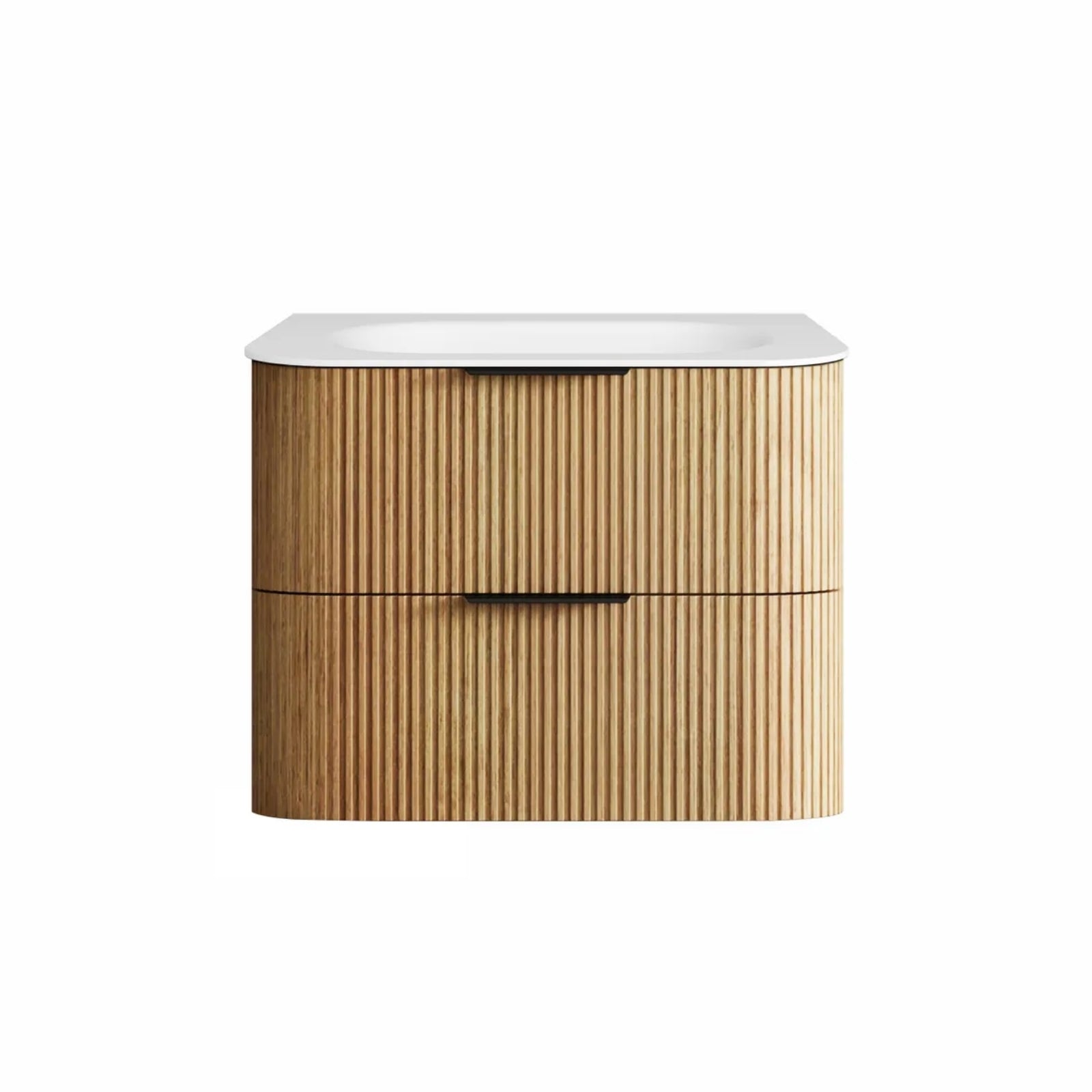 Front Otti Havana Fluted Curved Wall Hung Vanity with Chloe Silk Top - Woodland Oak HAW750LMT-CS - The Blue Space