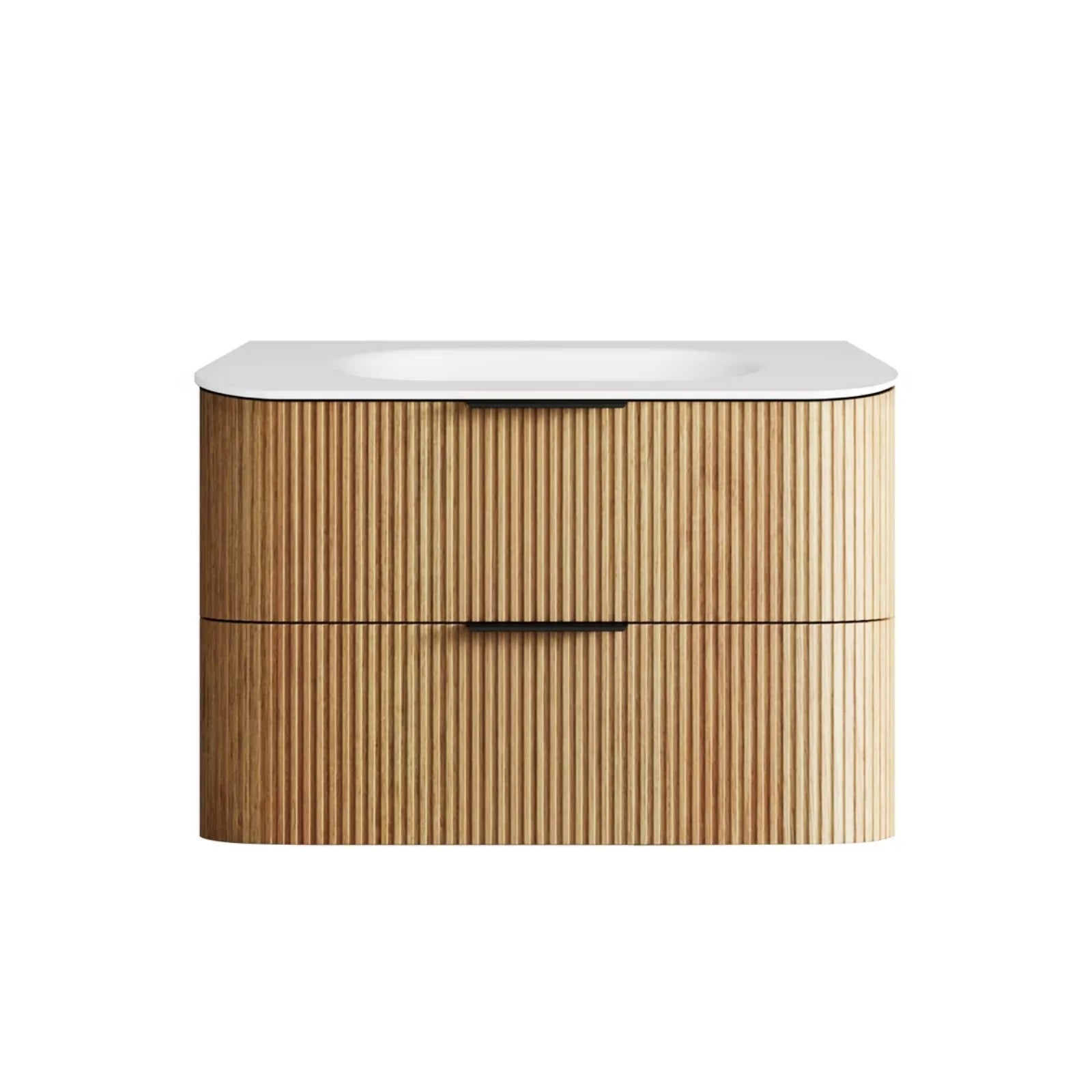 Otti Havana Fluted Curved Wall Hung Vanity with Chloe Silk Top - Woodland Oak HAW900LMT-CS - The Blue Space