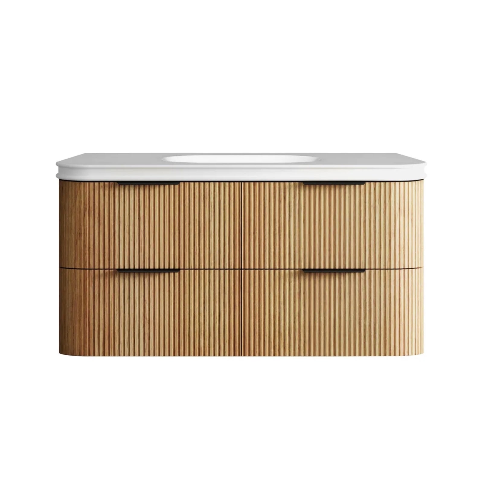 Otti Havana Fluted Curved Wall Hung Vanity with Moulded Top - Woodland Oak HAW1200LMT-SB - The Blue Space