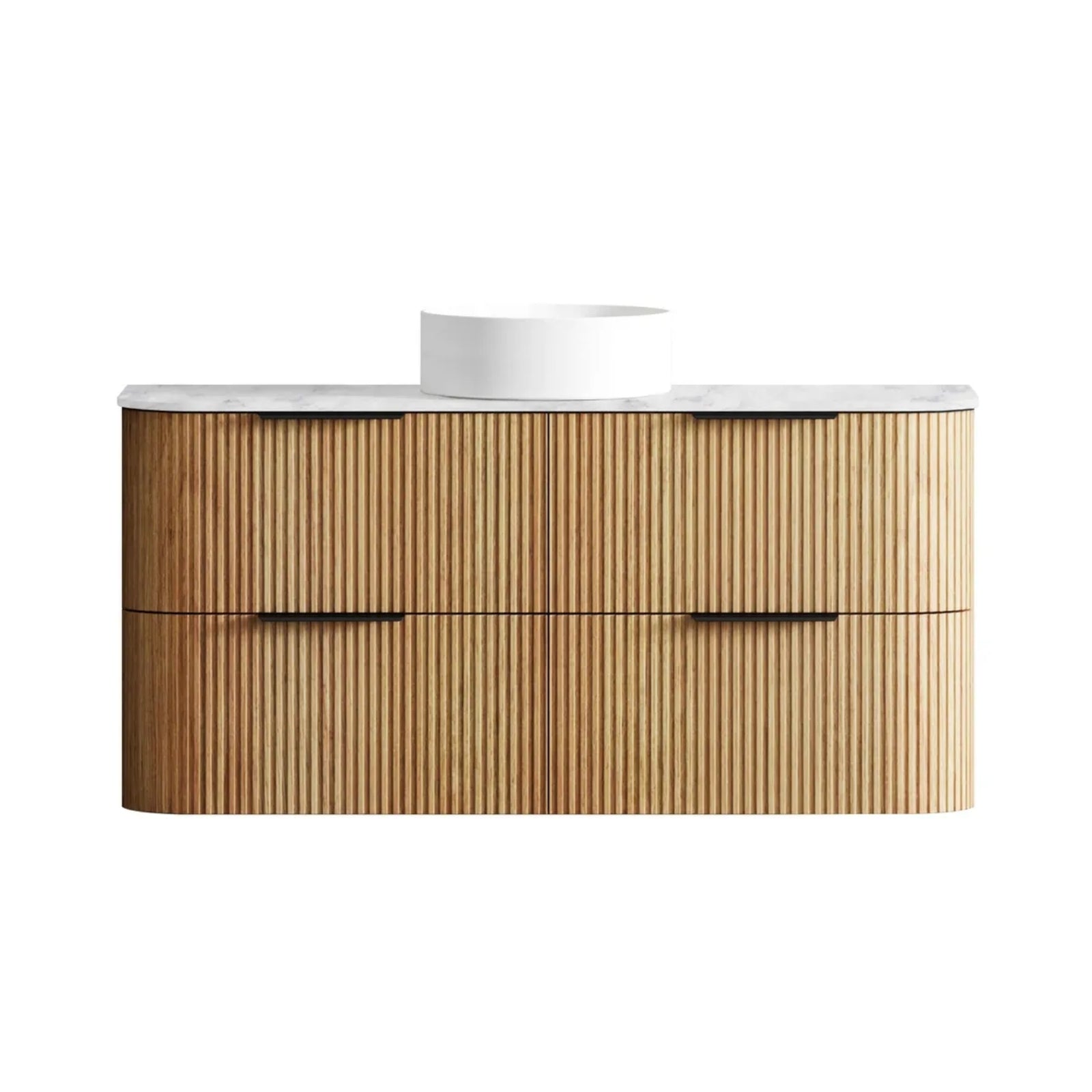 Otti Havana Fluted Curved Wall Hung Vanity with Stone Top - Woodland Oak HAW1200LST-CA - The Blue Space