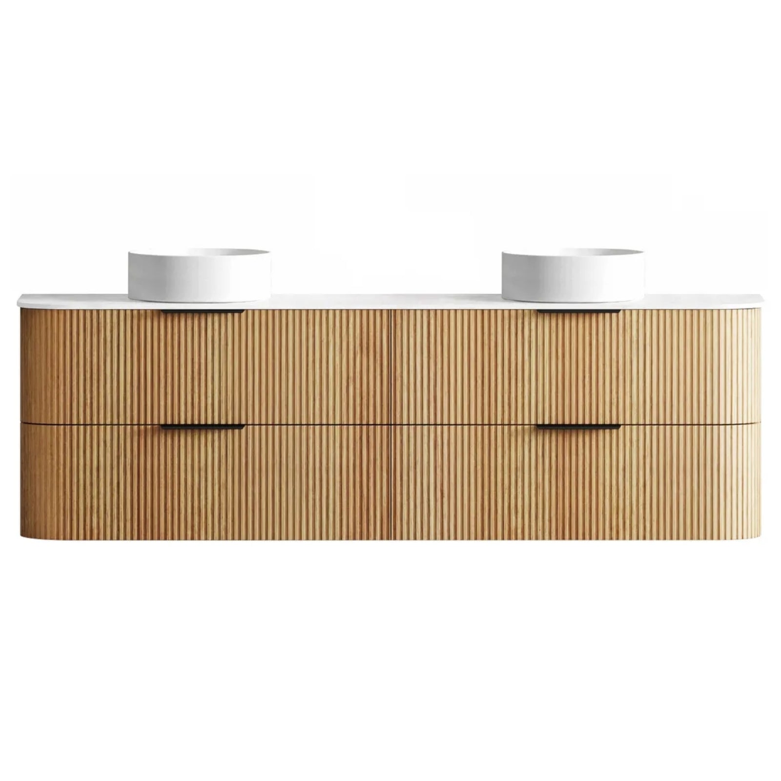Otti Havana Fluted Curved Wall Hung Vanity with Stone Top - Woodland Oak HAW1800LST-PW - The Blue Space