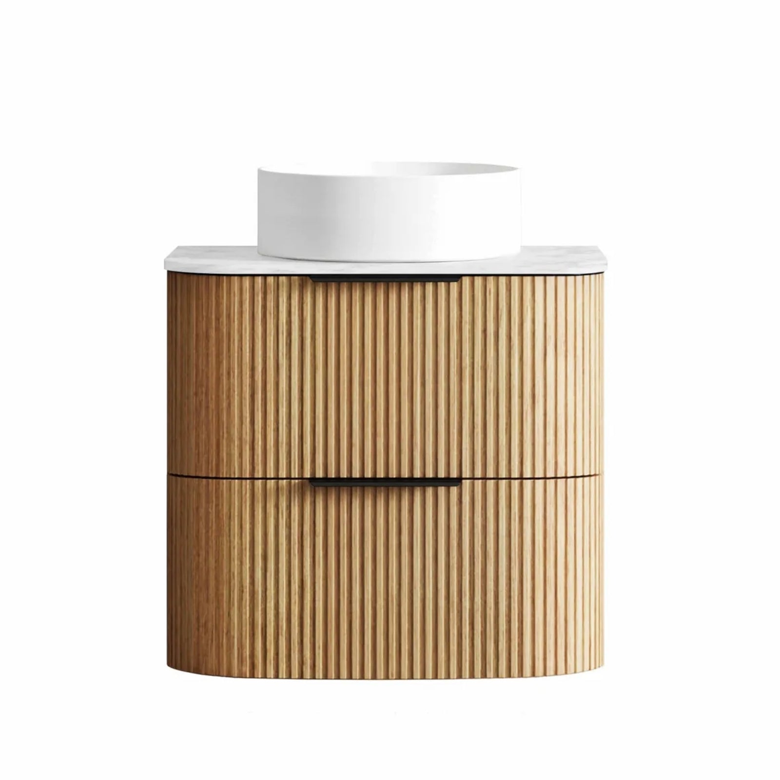Otti Havana Fluted Curved Wall Hung Vanity with Stone Top - Woodland Oak HAW600LST-CA - The Blue Space
