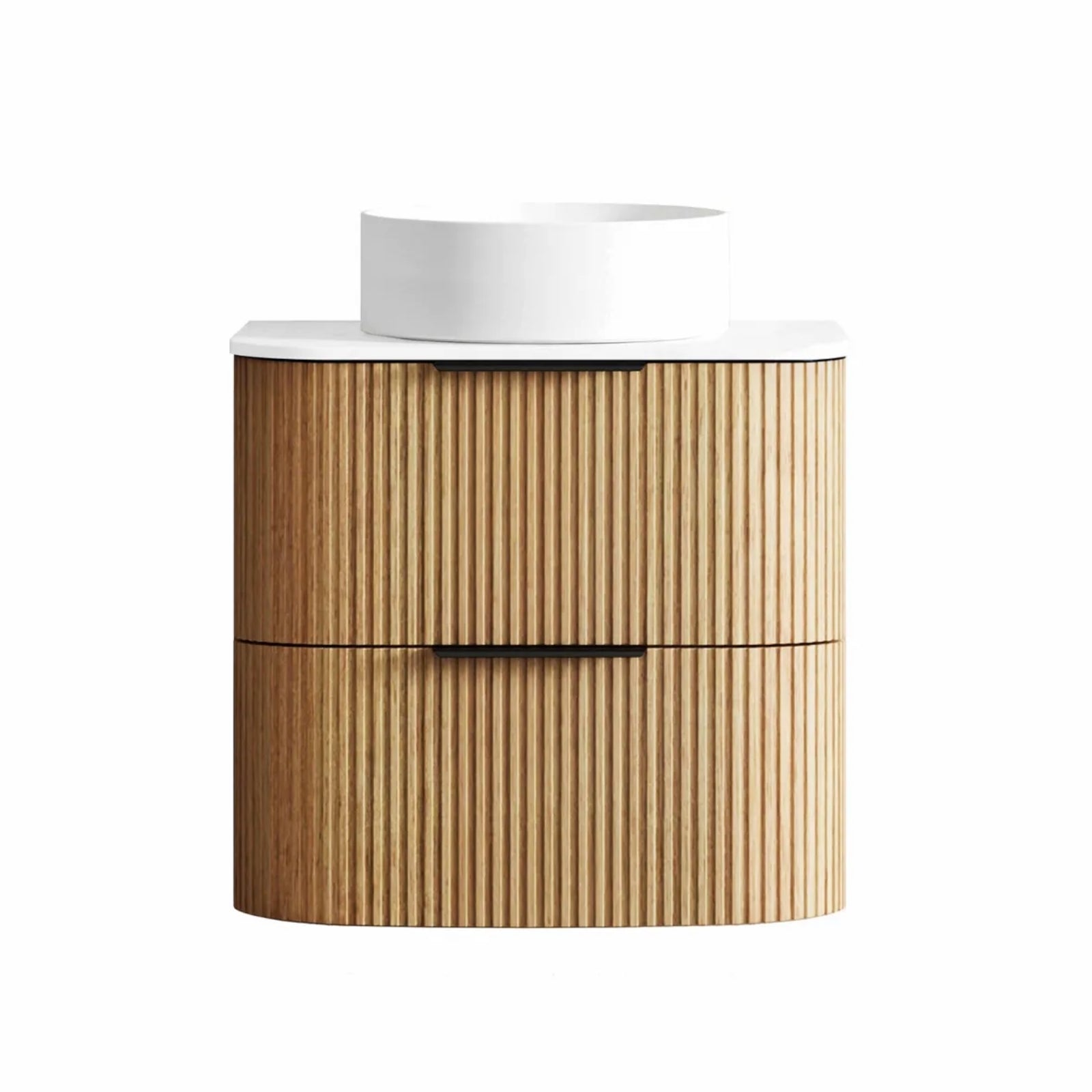 Otti Havana Fluted Curved Wall Hung Vanity with Stone Top - Woodland Oak HAW600LST-PW - The Blue Space