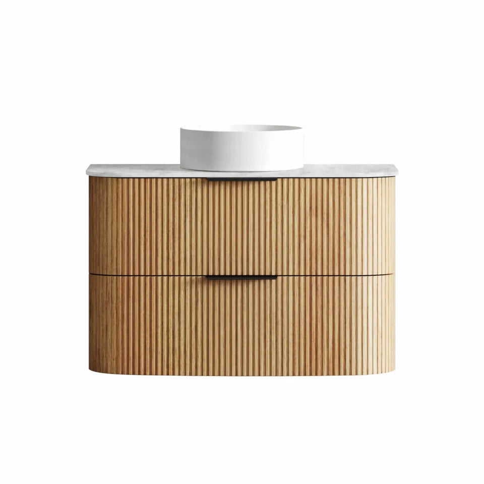 Otti Havana Fluted Curved Wall Hung Vanity with Stone Top - Woodland Oak