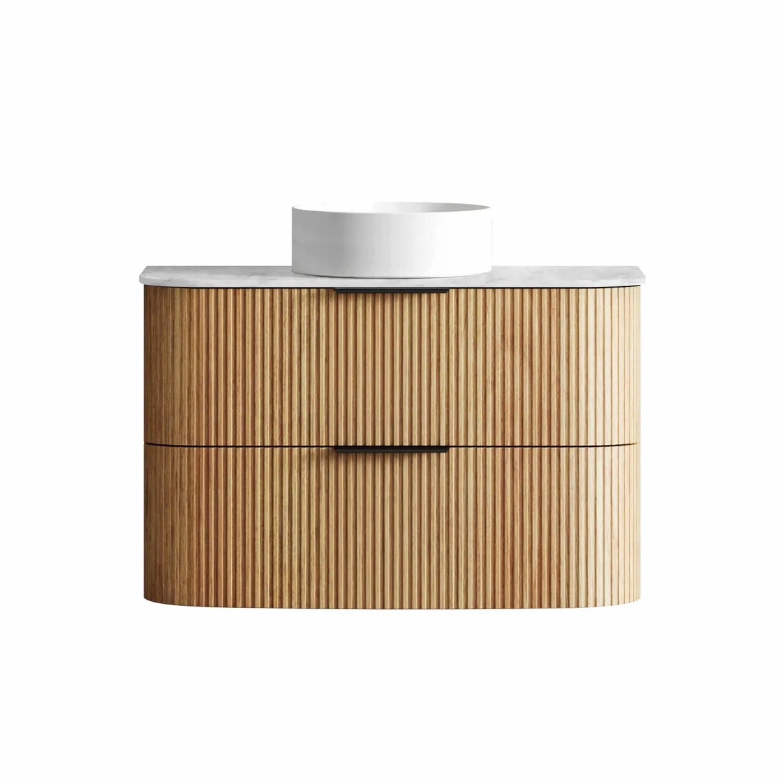 Otti Havana Fluted Curved Wall Hung Vanity with Stone Top - Woodland Oak HAW900LST-CA - The Blue Space
