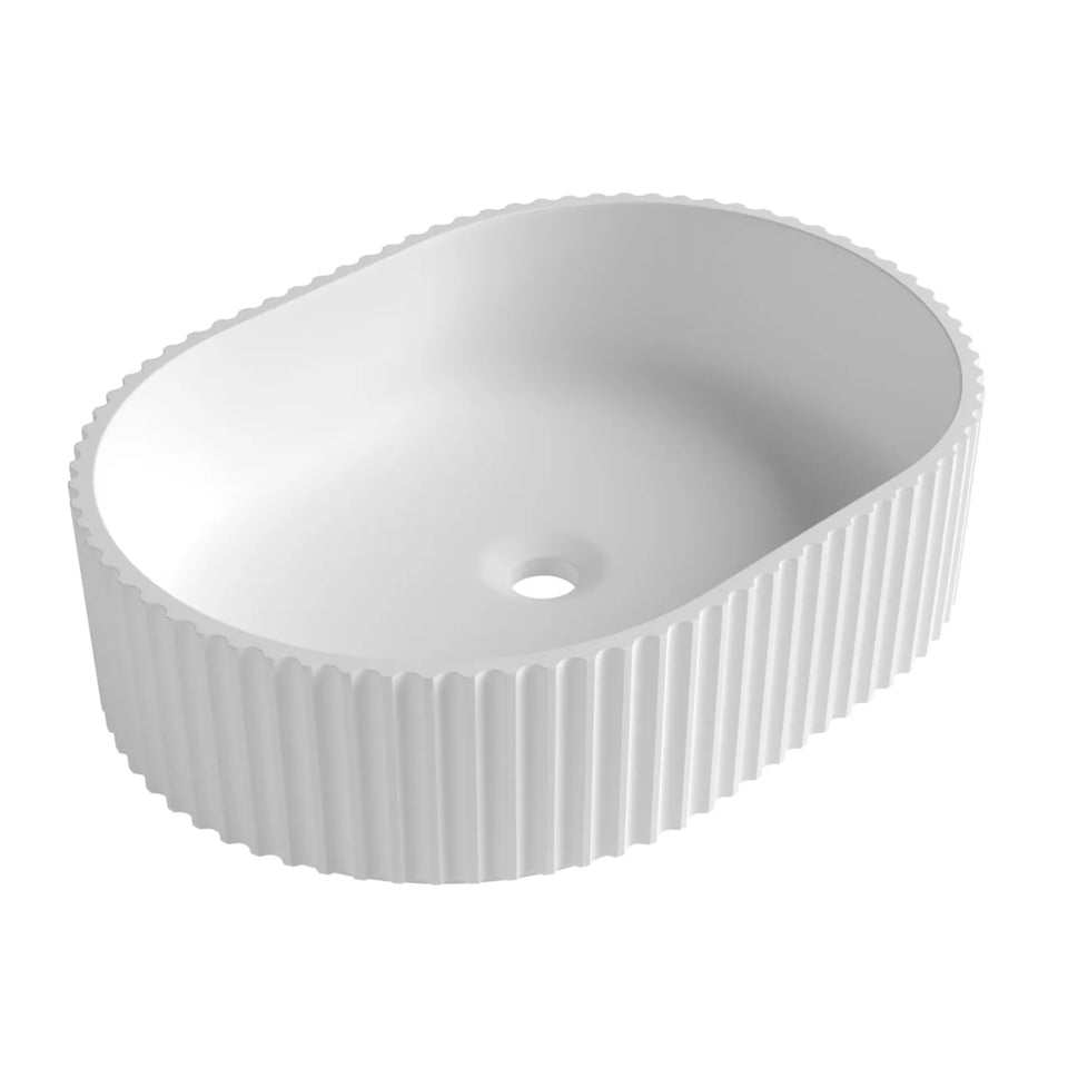Otti Havana Oval Fluted Solid Surface 480x345x140 Matte White Basin