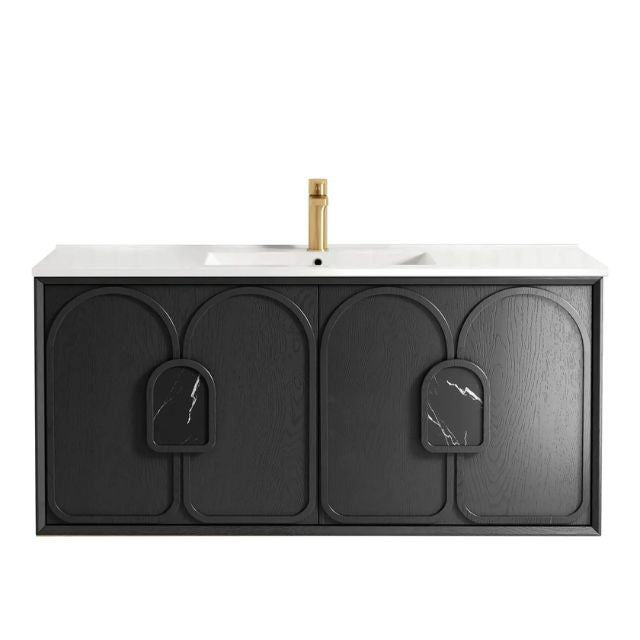 Otti Laguna Mk II Black Oak Wall Hung Vanity with Ceramic Top - 1200mm Single Basin LGM1200BCT | The Blue Space