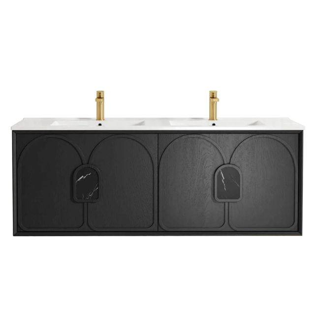 Otti Laguna Mk II Black Oak Wall Hung Vanity with Ceramic Top - 1500mm Double Basin LGM1500BCT | The Blue Space