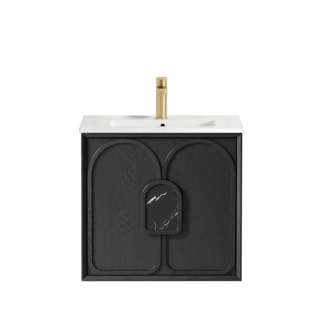 Otti Laguna Mk II Black Oak Wall Hung Vanity with Ceramic Top - 600mm Single Basin LGM600BCT | The Blue Space