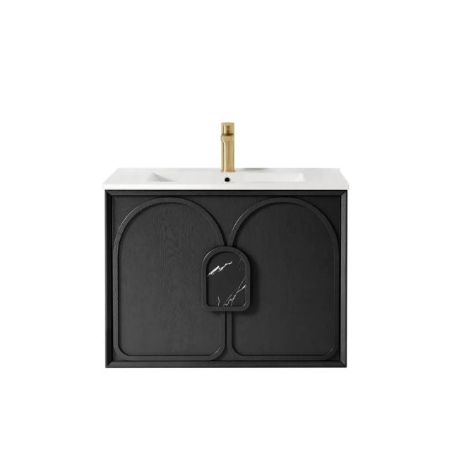 Otti Laguna Mk II Black Oak Wall Hung Vanity with Ceramic Top - 750mm Single Basin LGM750BCT | The Blue Space