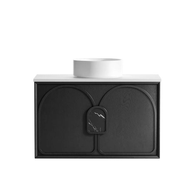 Otti Laguna Mk II Black Oak Wall Hung Vanity with Matte White Top - 900mm Single Basin LGM900BSTUD-MW | The Blue Space