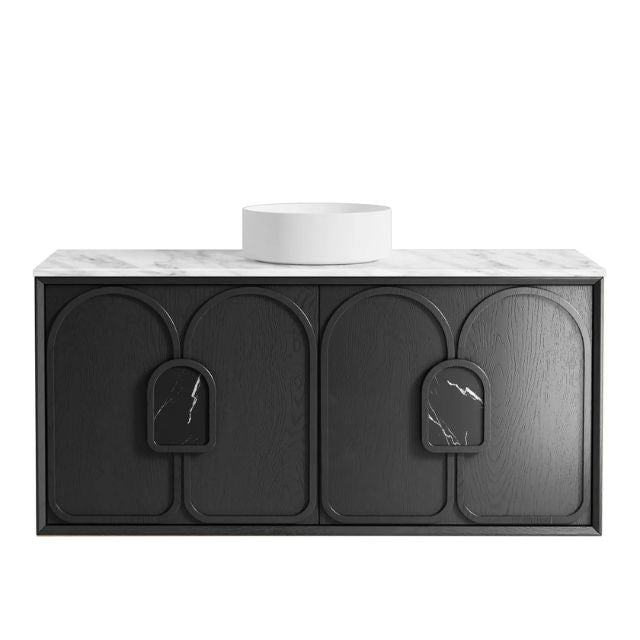 Otti Laguna Mk II Black Oak Wall Hung Vanity with Natural Carrara Marble Top - 1200mm Single Basin LGM1200BSTUD-NCA | The Blue Space