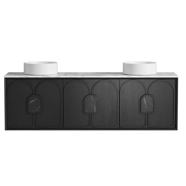 Otti Laguna Mk II Black Oak Wall Hung Vanity with Natural Carrara Marble Top - 1800mm Double Basin LGM1800BSTUD-NCA | The Blue Space