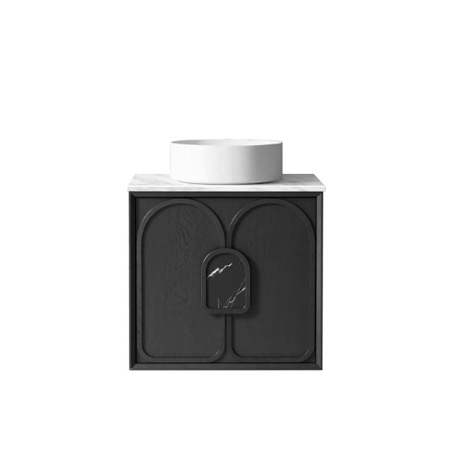 Otti Laguna Mk II Black Oak Wall Hung Vanity with Natural Carrara Marble Top - 600mm Single Basin LGM600BSTUD-NCA | The Blue Space