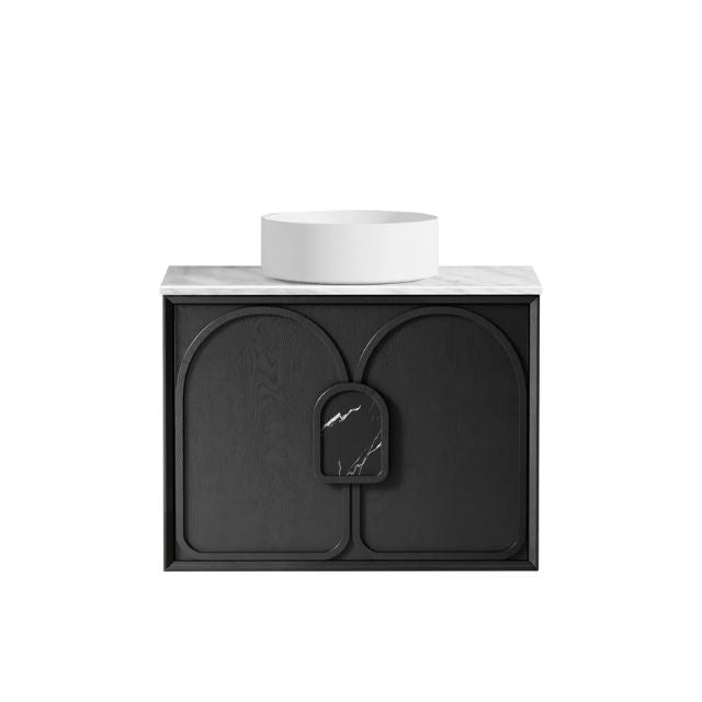 Otti Laguna Mk II Black Oak Wall Hung Vanity with Natural Carrara Marble Top - 750mm Single Basin LGM750BSTUD-NCA | The Blue Space