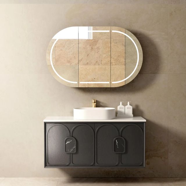 Otti Laguna Mk II Black Oak Wall Hung Vanity with Pure White Top - 1200mm Single Basin LGM1200BSTUD-PW | The Blue Space