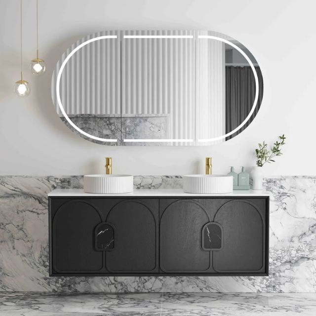 Otti Laguna Mk II Black Oak Wall Hung Vanity with Pure White Top - 1500mm Double Basin LGM1500BSTUD-PW | The Blue Space