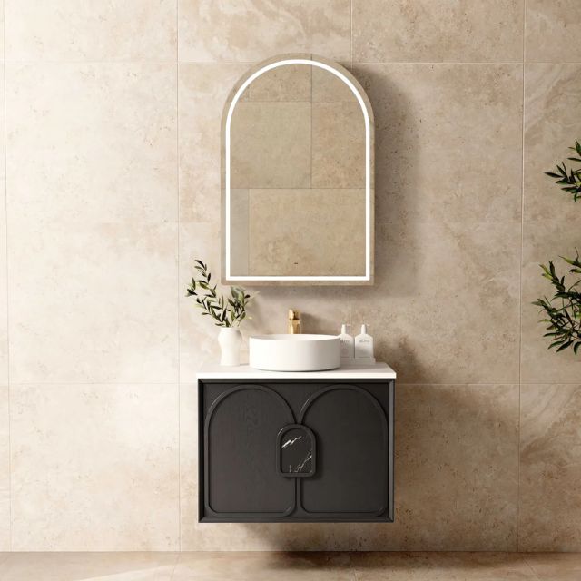 Otti Laguna Mk II Black Oak Wall Hung Vanity with Pure White Top - 750mm Single Basin LGM750BSTUD-PW | The Blue Space