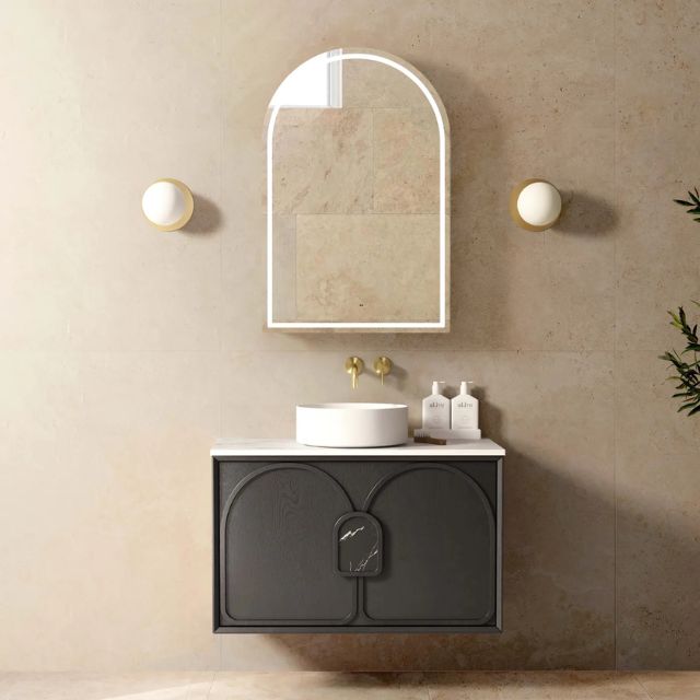 Otti Laguna Mk II Black Oak Wall Hung Vanity with Pure White Top - 900mm Single Basin LGM900BSTUD-PW | The Blue Space