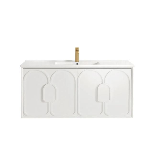 Otti Laguna Mk II Matte White Wall Hung Vanity with Ceramic Top - 1200mm Single Basin LGM1200WCT | The Blue Space