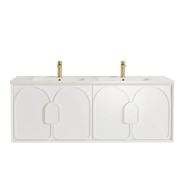 Otti Laguna Mk II Matte White Wall Hung Vanity with Ceramic Top - 1500mm Double Basin LGM1500WCT | The Blue Space