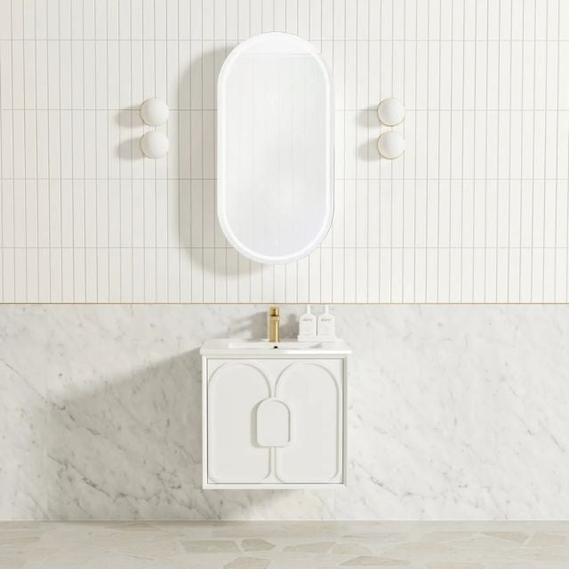 Otti Laguna Mk II Matte White Wall Hung Vanity with Ceramic Top - 600mm Single Basin LGM600WCT | The Blue Space