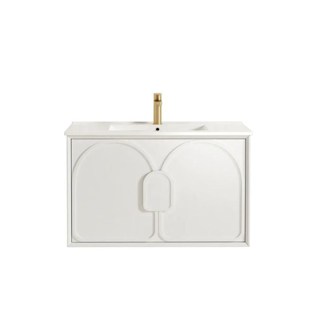 Otti Laguna Mk II Matte White Wall Hung Vanity with Ceramic Top - 900mm Single Basin LGM900WCT | The Blue Space