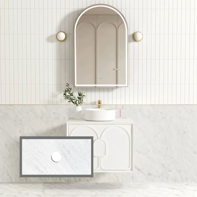 Otti Laguna Mk II Matte White Wall Hung Vanity with Cloudy Carrara Top - 750mm Single Basin LGM750WSTUD-CA | The Blue Space