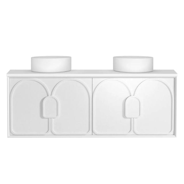 Otti Laguna Mk II Matte White Wall Hung Vanity with Matte White Top - 1500mm Double Basin LGM1500WSTUD-MW | The Blue Space