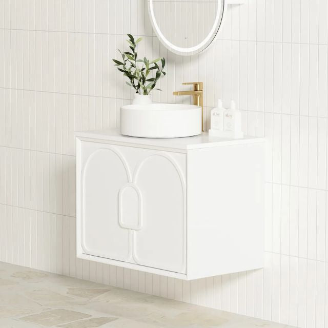 Otti Laguna Mk II Matte White Wall Hung Vanity with Matte White Top - 750mm Single Basin LGM750WSTUD-MW | The Blue Space