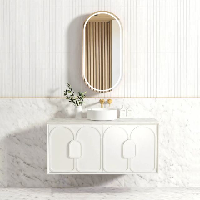 Otti Laguna Mk II Matte White Wall Hung Vanity with Natural Carrara Marble Top - 1200mm Single Basin LGM1200WSTUD-NCA | The Blue Space