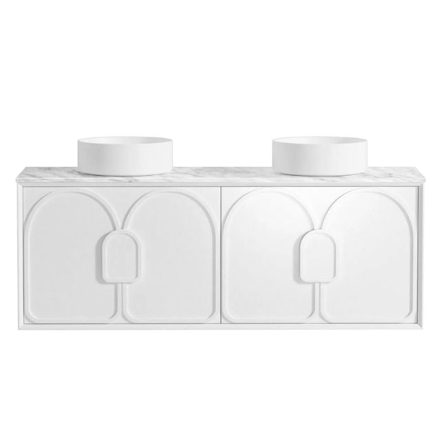 Otti Laguna Mk II Matte White Wall Hung Vanity with Natural Carrara Marble Top - 1500mm Double Basin LGM1500WSTUD-NCA | The Blue Space