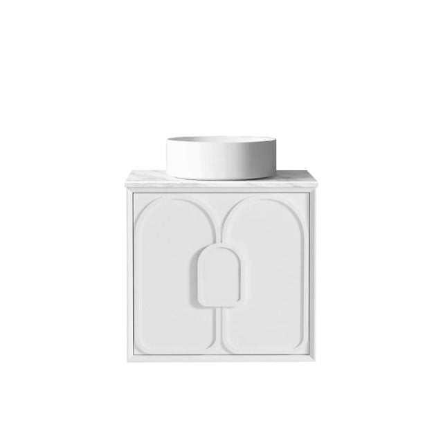 Otti Laguna Mk II Matte White Wall Hung Vanity with Natural Carrara Marble Top - 600mm Single Basin LGM600WSTUD-NCA | The Blue Space