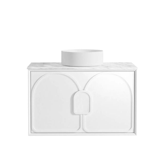 Otti Laguna Mk II Matte White Wall Hung Vanity with Natural Carrara Marble Top - 900mm Single Basin LGM900WSTUD-NCA | The Blue Space