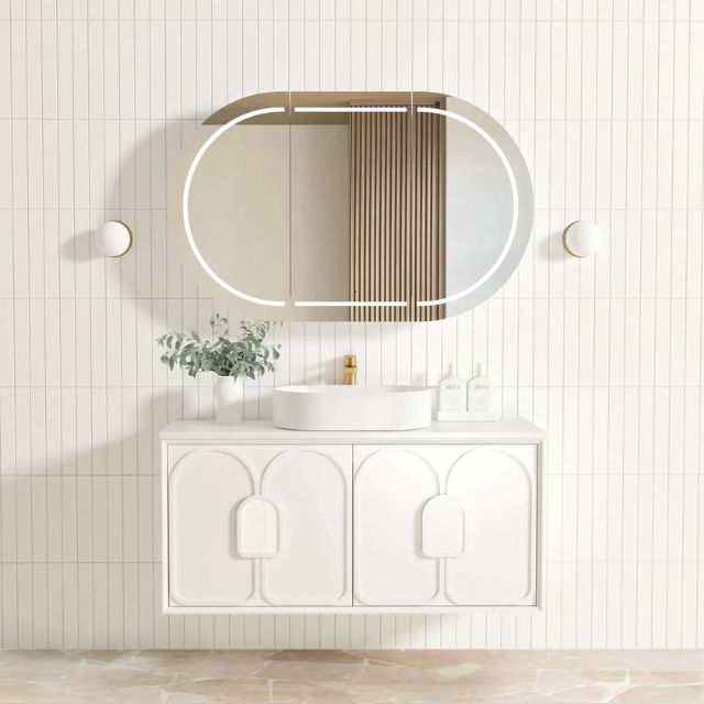 Otti Laguna Mk II Matte White Wall Hung Vanity with Pure White Top - 1200mm Single Basin LGM1200WSTUD-PW | The Blue Space