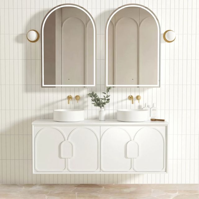 Otti Laguna Mk II Matte White Wall Hung Vanity with Pure White Top - 1500mm Double Basin LGM1500WSTUD-PW | The Blue Space