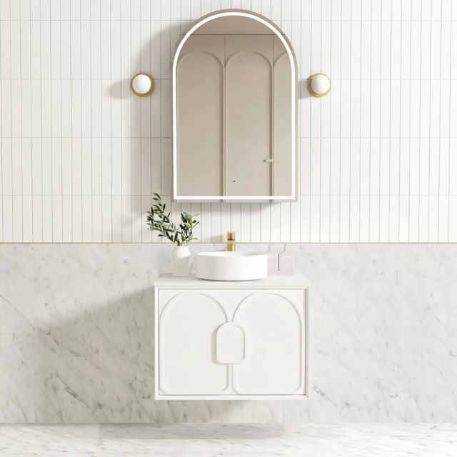 Otti Laguna Mk II Matte White Wall Hung Vanity with Pure White Top - 750mm Single Basin LGM750WSTUD-PW | The Blue Space