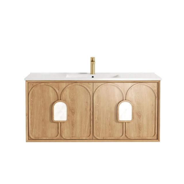 Otti Laguna Mk II Woodland Oak Wall Hung Vanity with Ceramic Top - 1200mm Single Basin LGM1200NCT | The Blue Space
