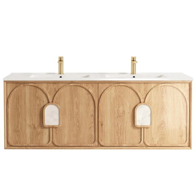 Otti Laguna Mk II Woodland Oak Wall Hung Vanity with Ceramic Top - 1500mm Double Basin LGM1500NCT | The Blue Space