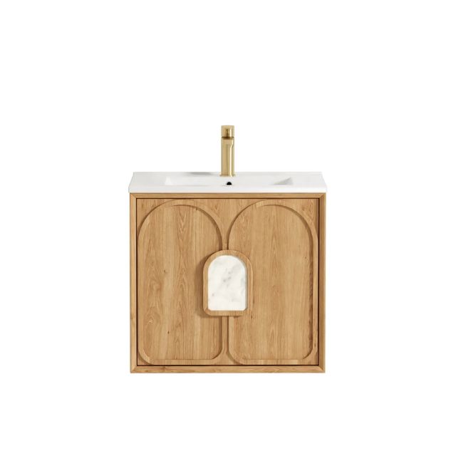 Otti Laguna Mk II Woodland Oak Wall Hung Vanity with Ceramic Top - 600mm Single Basin LGM600NCT | The Blue Space