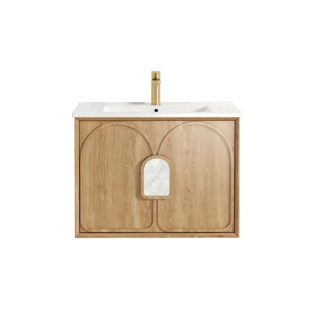 Otti Laguna Mk II Woodland Oak Wall Hung Vanity with Ceramic Top - 750mm Single Basin LGM750NCT | The Blue Space