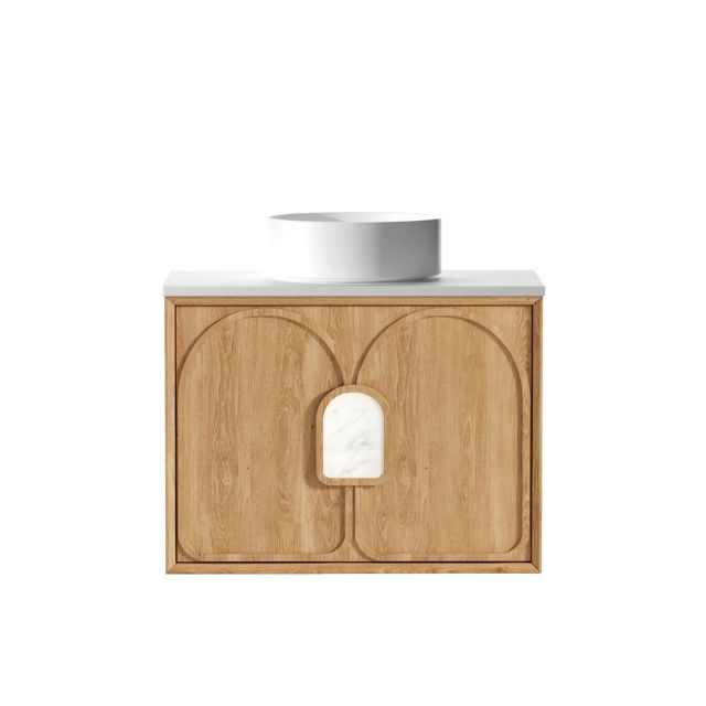 Otti Laguna Mk II Woodland Oak Wall Hung Vanity with Matte White Top - 750mm Single Basin LGM750NSTUD-MW | The Blue Space
