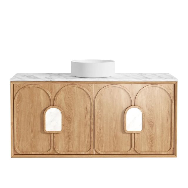 Otti Laguna Mk II Woodland Oak Wall Hung Vanity with Natural Carrara Marble Top - 1200mm Single Basin LGM1200NSTUD-NCA | The Blue Space