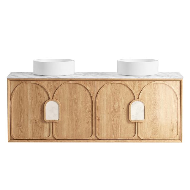 Otti Laguna Mk II Woodland Oak Wall Hung Vanity with Natural Carrara Marble Top - 1500mm Double Basin LGM1500NSTUD-NCA | The Blue Space