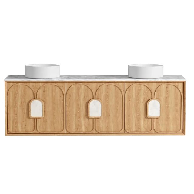 Otti Laguna Mk II Woodland Oak Wall Hung Vanity with Natural Carrara Marble Top - 1800mm Double Basin LGM1800NSTUD-NCA | The Blue Space