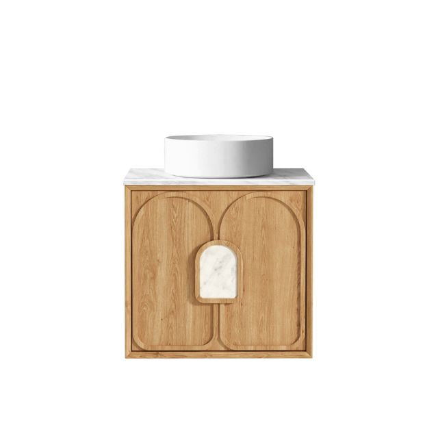 Otti Laguna Mk II Woodland Oak Wall Hung Vanity with Natural Carrara Marble Top - 600mm Single Basin LGM600NSTUD-NCA | The Blue Space