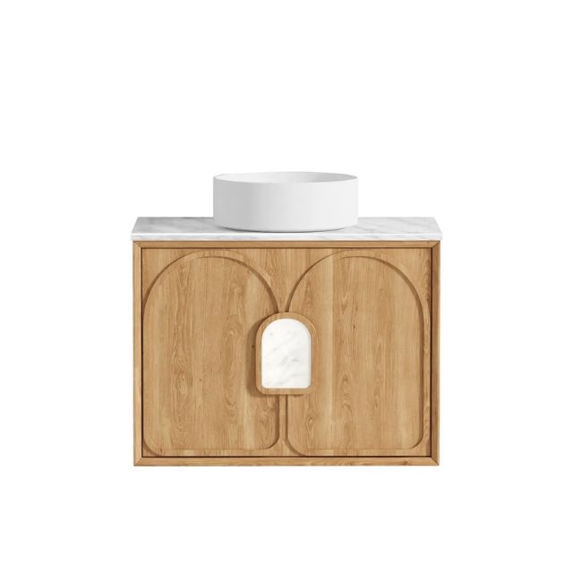 Otti Laguna Mk II Woodland Oak Wall Hung Vanity with Natural Carrara Marble Top - 750mm Single Basin LGM750NSTUD-NCA | The Blue Space