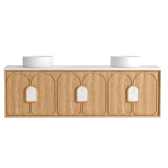 Otti Laguna Mk II Woodland Oak Wall Hung Vanity with Pure White Top - 1800mm Double Basin LGM1800NSTUD-PW | The Blue Space