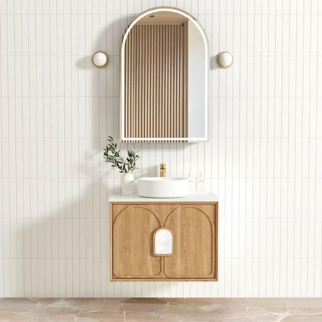 Otti Laguna Mk II Woodland Oak Wall Hung Vanity with Pure White Top - 750mm Single Basin LGM750NSTUD-PW | The Blue Space